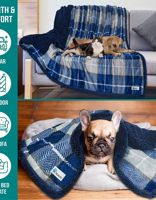 Load image into Gallery viewer, Dog Blanket for Medium Large Dogs, Pet Bed Blanket Cat Puppy Kitten, Fleece Furniture Couch Cover Protector Sofa Car, Soft Sherpa Dog Throw Plush Reversible Washable, 40X60 Plaid Navy Blue
