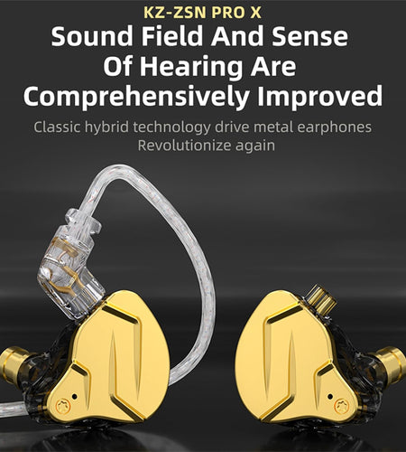 KZ ZSN Pro X in Ear Buds Earphones  Hybrid Dynamic Driver Balanced Armature Earbuds Headphones Dual Driver 1DD 1BA Deep Bass Stereo Sound Ergonomic Comfortable Earphones(Without Mic, Golden)