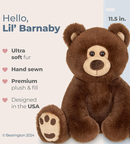 Bearington Lil' Barnaby Teddy Bear Stuffed Animal - 11.5" Soft and Cuddly Brown Bear Plush Toy with Weighted Bottom - Cute Stuffed Animal Teddy Bears Gift for Kids, Plush Collectors and Baby Showers