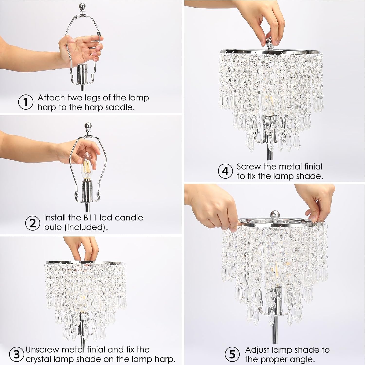 Touch Control Crystal Table Lamp with Dual USB Charging Ports, 3-Way Dimmable Bedside Touch Lamp Decorative Nightstand Lamp with Elegant Lamp Shade for Living Room Bedroom, B11 LED Bulb Included