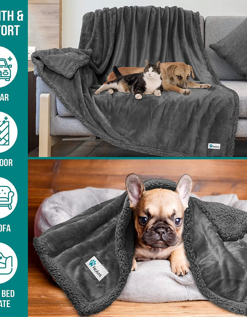 Load image into Gallery viewer, Dog Blanket for Bed, XL Pet Blanket Large Dogs, Fleece Furniture Couch Cover Protector Sofa Car Crate Kennel, Soft Sherpa Cat Throw Plush Reversible Washable, Twin 60X80 Solid Dark Gray
