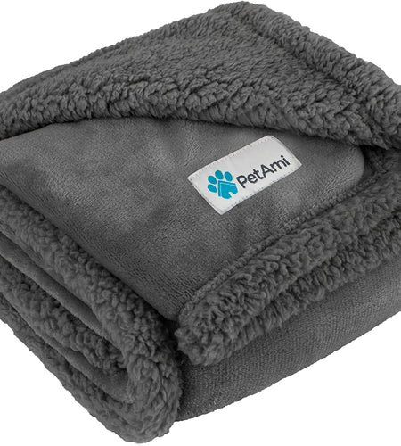 Dog Blanket for Bed, XL Pet Blanket Large Dogs, Fleece Furniture Couch Cover Protector Sofa Car Crate Kennel, Soft Sherpa Cat Throw Plush Reversible Washable, Twin 60X80 Solid Dark Gray