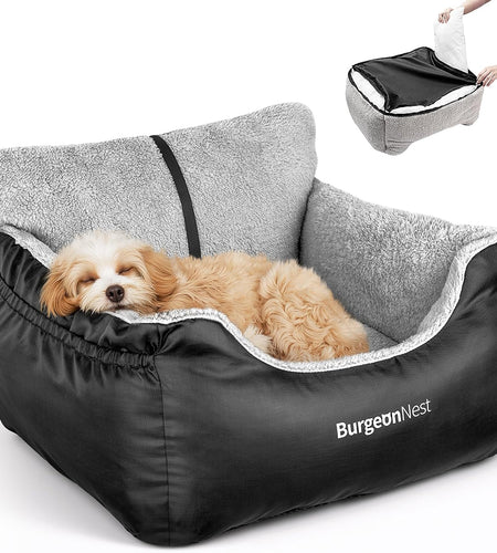 Dog Car Seat for Small Dogs, Soft Pet Car Travel Home Bed under 25 Lbs, Fully Detachable and Washable Cat Booster Carseats with Storage Pockets and Clip-On Leash Portable Carrier,Black